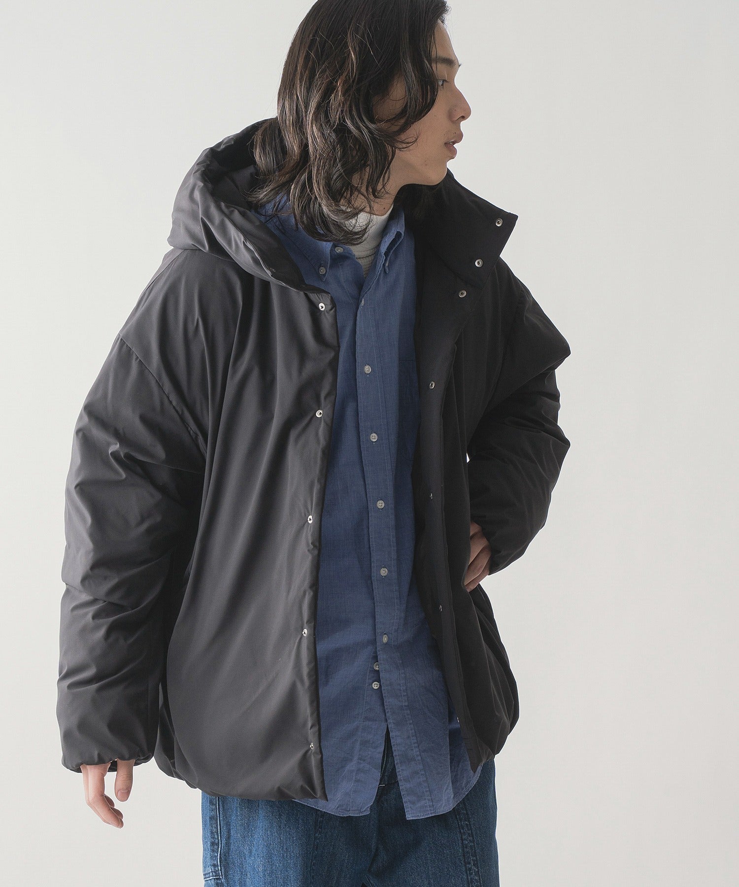 HIDDEN SNAP HOODED DOWN JACKET / FEW24WJK5232 – miffew